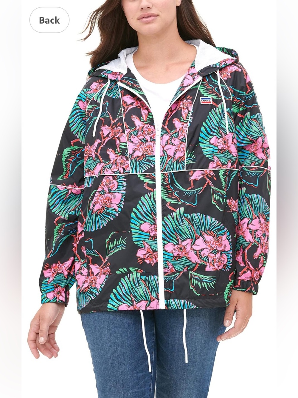 Levi's Black Floral Lightweight Hooded Windbreaker Size S